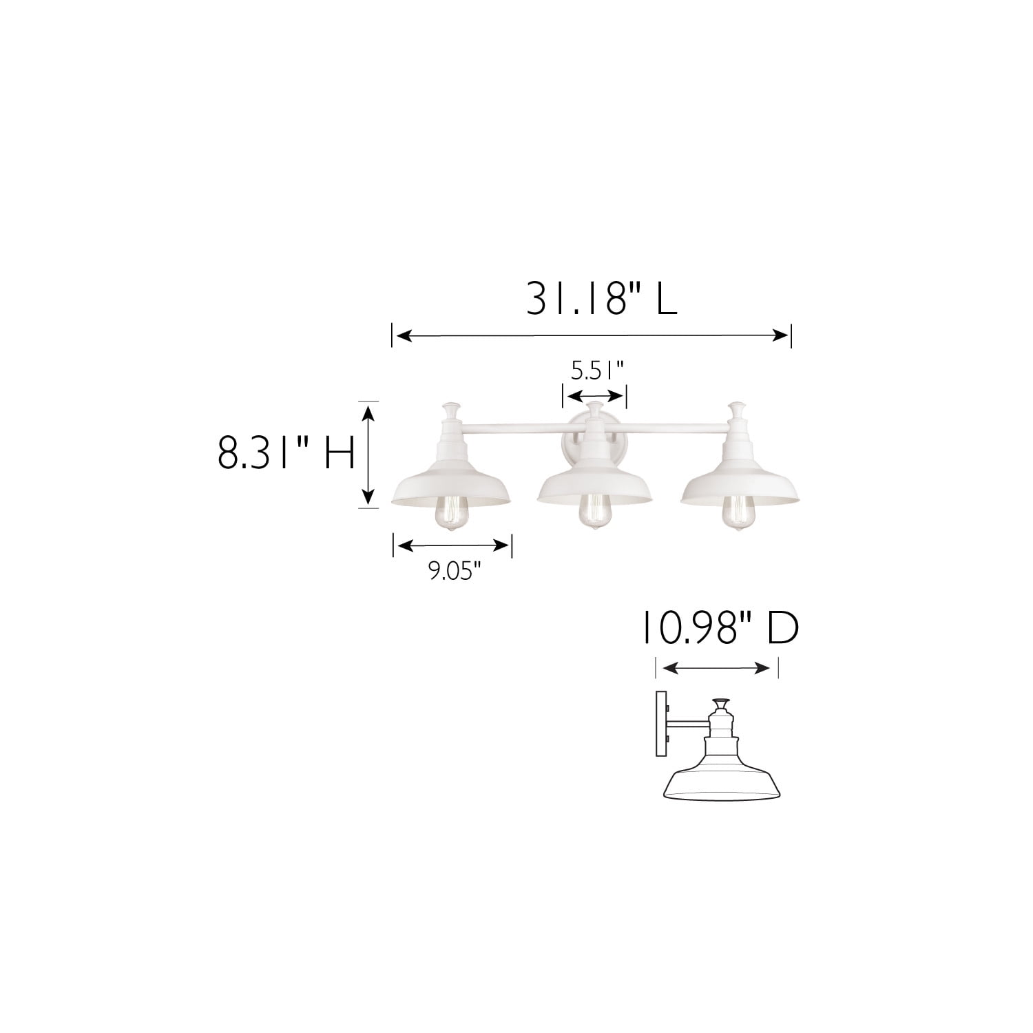Design House Kimball 3-Light Industrial Indoor Vanity Light with Metal Shade, White