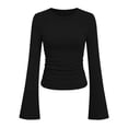 thumbnail image 7 of ByworldtasicNo Boundaries Womens Bell Long Sleeve Shirts Lightweight Crew Neck Y2k Going Out Tops Dressy Casual Blouses Ribbed Slim Fit T Shirts, 7 of 7