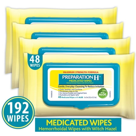 Preparation H 192 count Flushable Medicated Hemorrhoid Wipes, Maximum Strength Relief with Witch Hazel and Aloe, Pouch (Pack of (Best Medicine For Hemorrhoids Over The Counter)
