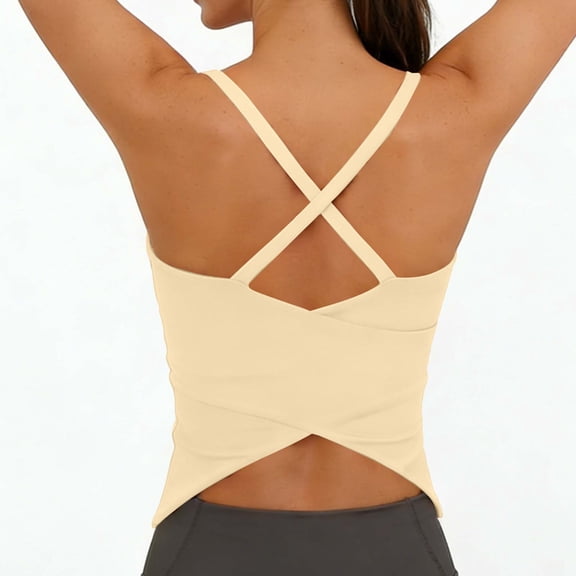 Xdegoge Womens Criss Cross Backless Athletic Tank Top Breathable Moisture Wicking Slim Fit Workout Yoga Gym Sports Compression Performance Activewear Daily Training Tees
