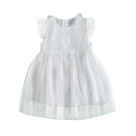 

Baby Girl Princess Dress Fly Sleeve Dots Print Butterfly Mesh Tulle Dress A-Line Kids Party Birthday Dresses