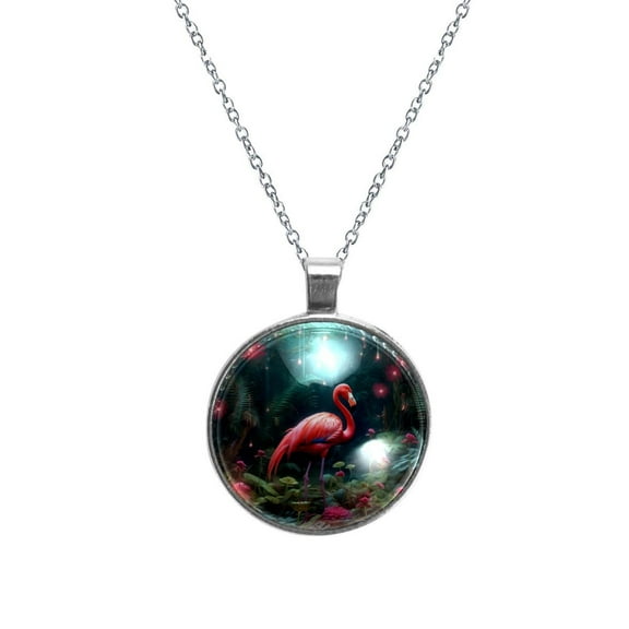 Flamingo Glass Circular Pendant Necklace - Stunning Jewelry for Women, Necklaces for Every Occasion