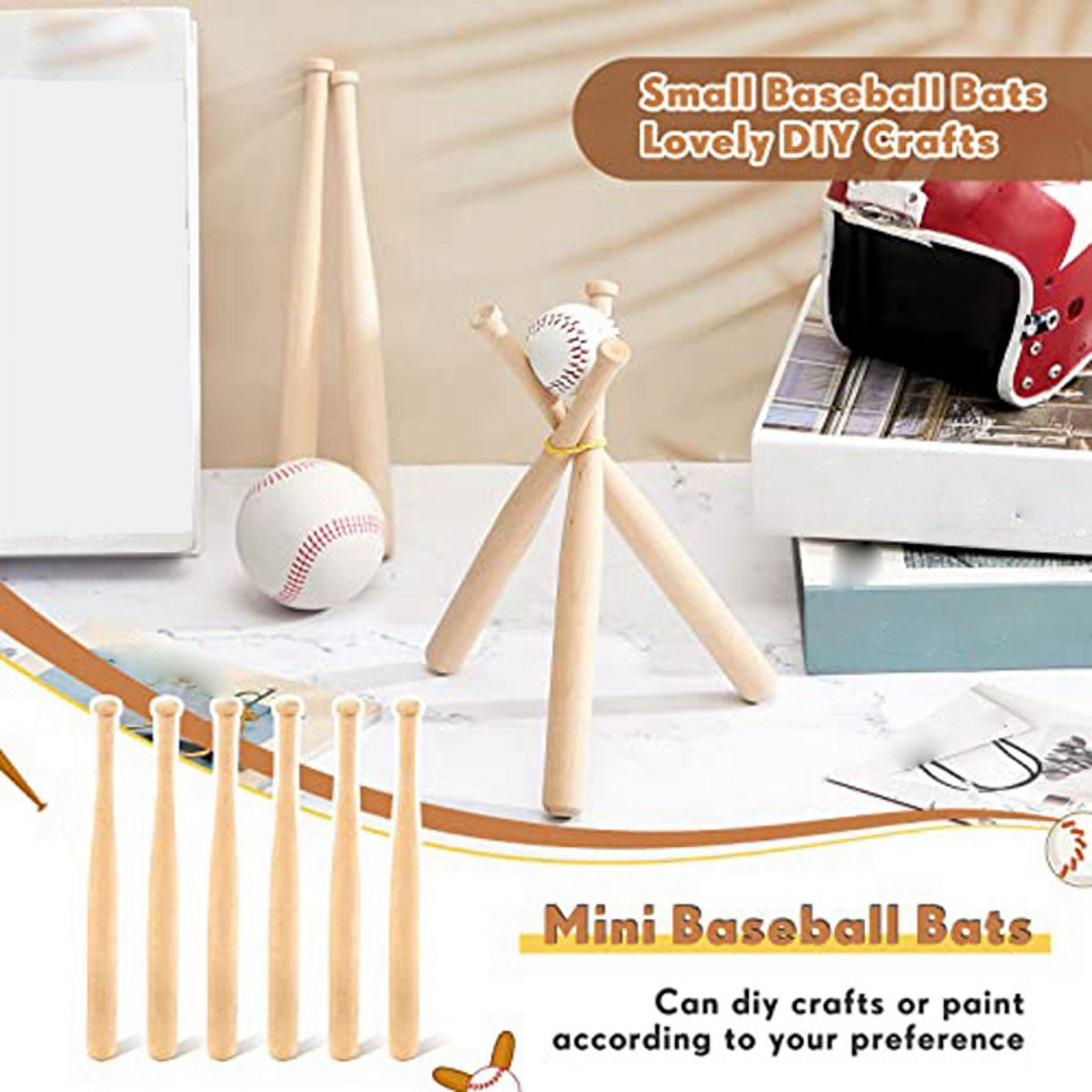 36 Pieces Mini Baseball Bat 7 Inch Unfinished Small Wooden Bats Unpainted Wood Baseball Bats for Painting Keychain,36 x small baseball bats,Wood