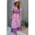thumbnail image 4 of Robes Femmes-Été Décontracté Manches Courtes Taille Haute Col en V Imprimé Floral Robe Maxi Boutonnée, 4 of 6