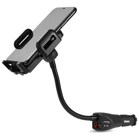 - Luxmo Universal Cigarette Lighter Car Cell Phone Mount Holder Cradle with Digital Voltage Display, Dual USB Charging port for iPhone XS XS MAX XR 8 X 7 6s 6 5s Samsung LG and most smartphone.