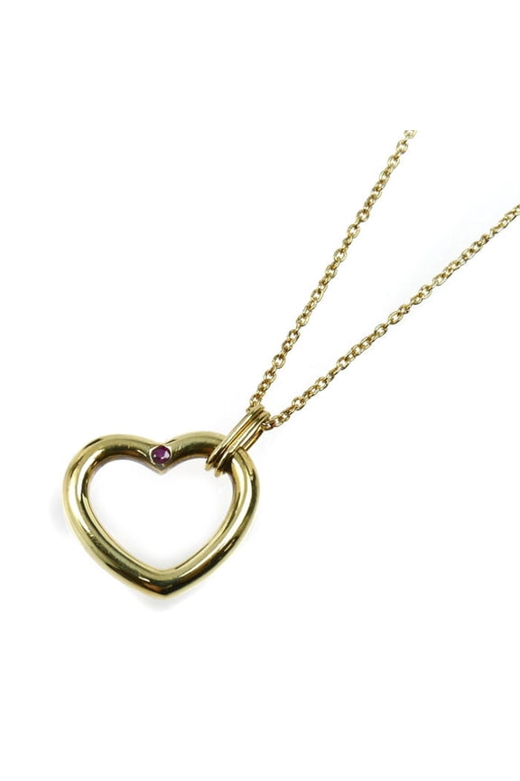 Pre-Owned TIFFANY & Co. 18K Yellow Gold Open Heart Ruby Necklace, 4.0g, 43cm, Women's