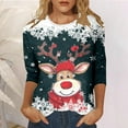 thumbnail image 2 of Haut à Col Rond Imprimé de Noël pour Femme, Décontracté, Ample, Manches 3/4, T-Shirt, Haut, 2 of 5