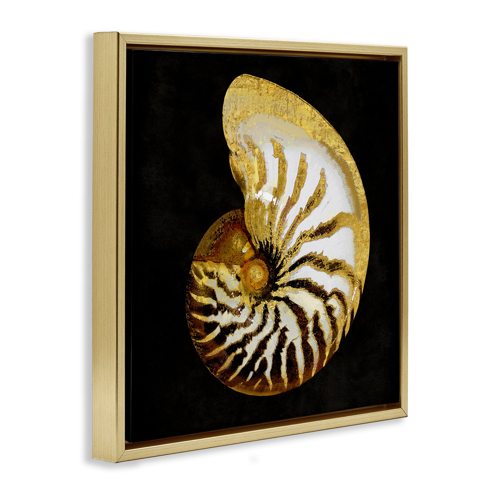 Stupell Industries Spiral Patterned Shell Nautical & Beach Painting Gold Floater Framed Canvas Art Print Wall Art, 18 x 18