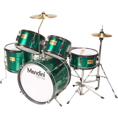 Mendini By Cecilio Kids Drum Set - Starter Child Drums Kit with Bass, Toms, Snare, Cymbal, Hi-Hat, Drumsticks & Seat - Musical Instruments Beginner Sets, Green Drum Set