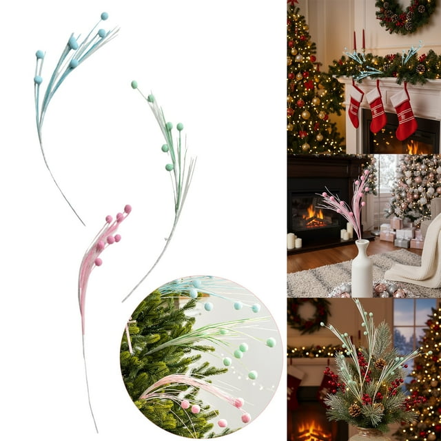 Adornos Navideños: Bolas de Espuma Plástica Azul Claro para Decorar Árboles de Navidad (Estilo Caramelo) | Ramas de 40 Cm | 52 G Cada Una | Accesorios para Fotos
