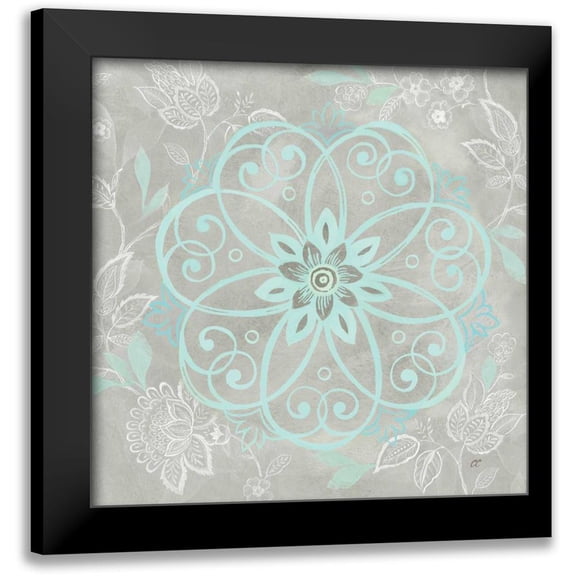Coulter, Cynthia 12x12 Black Modern Framed Museum Art Print Titled - Jacobean Damask Blue-Gray I