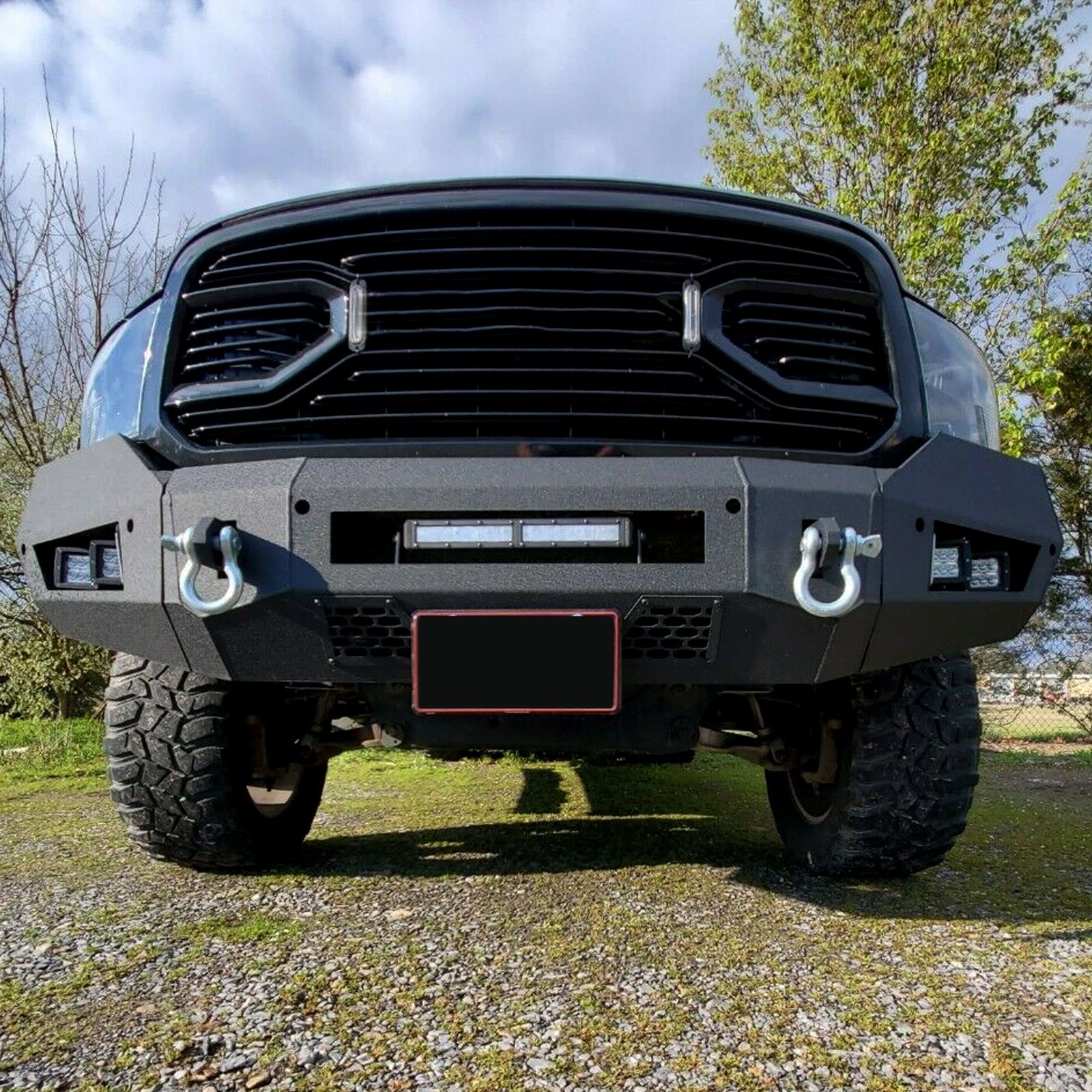 Kojem Front Bumper Off-road 3-Piece Modular for Dodge Ram 1500 Classic 2WD/4WD 2013-2021 14 15 16 17 18 19 20 with 4 LED Lights Textured Black