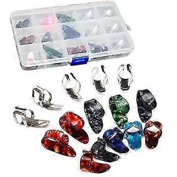 15pcs Finger Pick Thumb Pick Set Guitar Picks With 15 Grid Case Storage Box