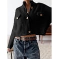thumbnail image 4 of Suéteres Tipo Cárdigan Cortos para Mujer, de Punto Grueso, con Botones, Larga, Cuello Alto y Abertura Frontal, Chaquetas Holgadas. Negro XL, 4 of 7