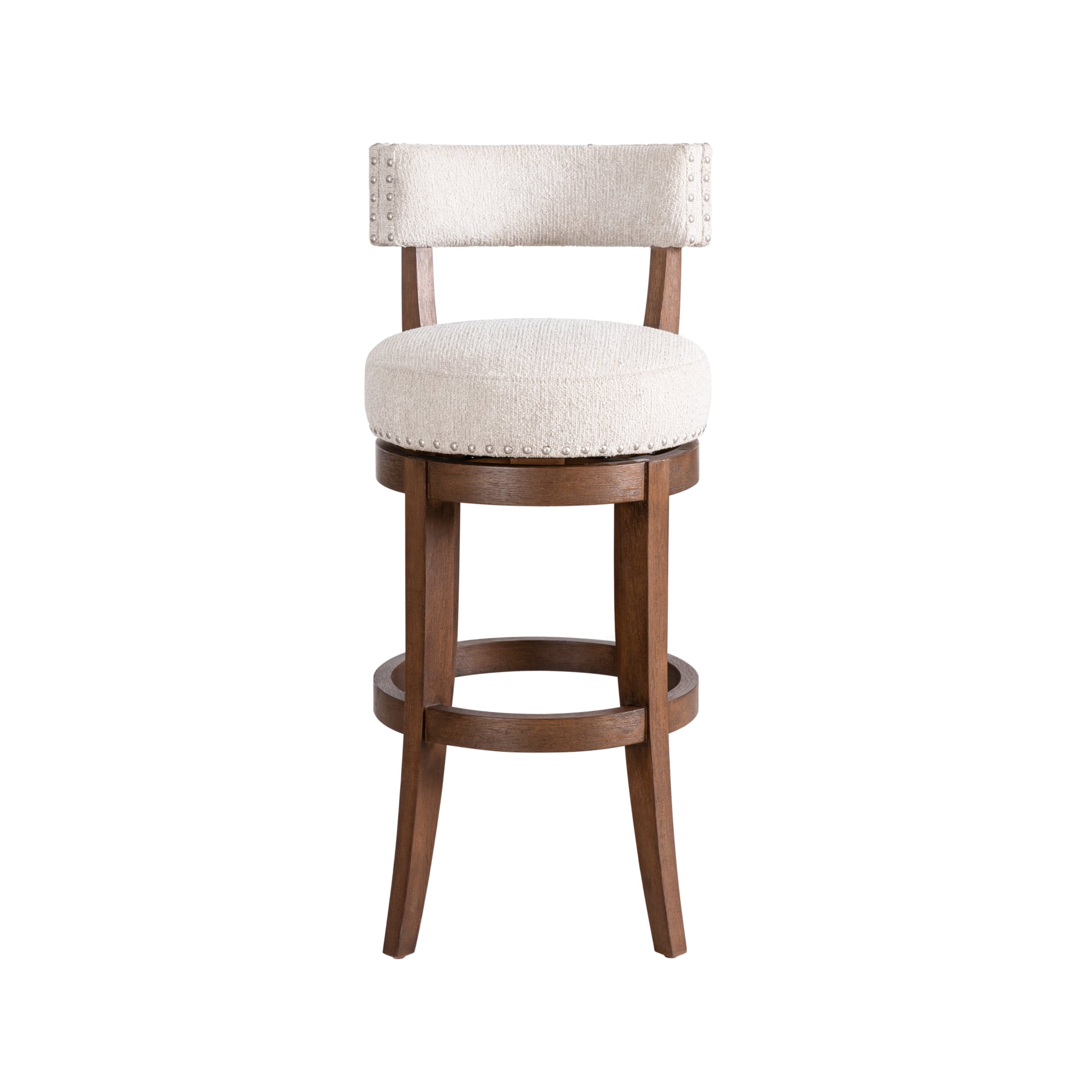 Mystic Brown Solid Wood Upholstered 30" Bar Height Swivel Barstool with Ancient Stone Fabric Seat - Set of 3