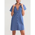 thumbnail image 2 of SUNSIOM Robe-Chemise en Denim pour Femmes, Col à Revers, Manches Courtes, Robe en Jean Courbée, Boutonnée, Haut Décontracté avec Poches, 2 of 8