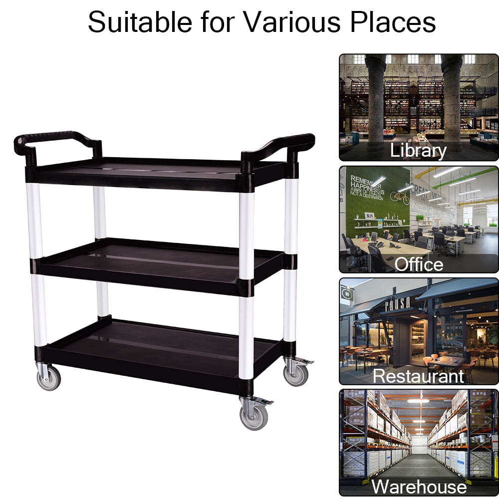 Kepooman 3-Shelf Heavy Duty Rolling Utility Push Cart, Kitchen Rolling Cart for Restaurant/Cleaning, Black Kepooman 3-Shelf Heavy Duty Rolling Utility Push Cart, Kitchen Rolling Cart for Restaurant/Cleaning, Black