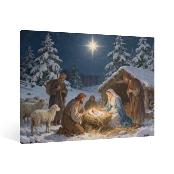 Vintage Jesus Nativity Scene Canvas Wall Art Paint , Christian Jesus Wall Art Decor,Christmas Wall Religious Artwork for Prayer Church Home Living Room,Bedroom Wall Decor Framed