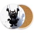 thumbnail image 2 of Coolnut Black Cat on Wall Coaster, Drinks Round Absorbent Stone Set with Ceramic Stone and Cork Base, Tabletop Protection Mats and Cups Place for 2PCS Home Decor, 2 of 6