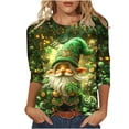 thumbnail image 2 of T-Shirt à Col Rond Imprimé de la Saint-Patrick pour Femmes, Manches Trois Quarts 3/4, Coupe Ample, 2 of 5