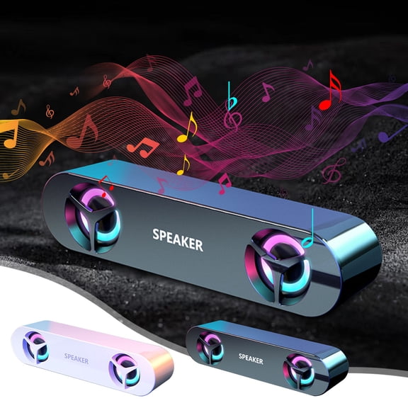 lwlmwt Desktop Soundbar Speaker with RGB LED Light, Dual 3W Wired USB Twin Drivers Mini Long Strip Desktop Audio for Laptop PC Gaming Office