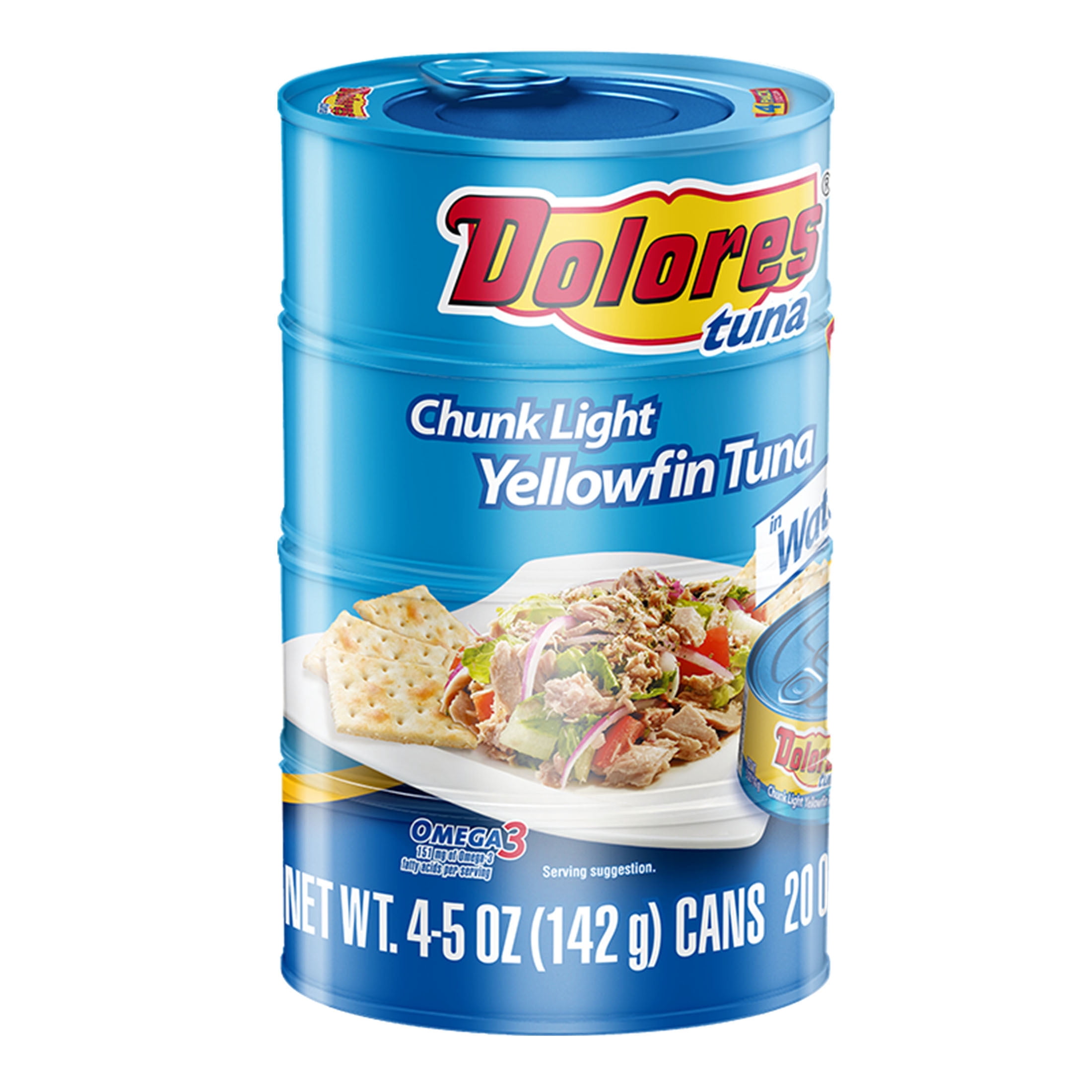 (3 pack) Dolores® Chunk Light Yellowfin Tuna in Water, 4 Cans, 5 oz Each