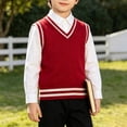 thumbnail image 7 of EnJoCho Boys Girls V‑Neck Cable Knit Sweater Vest Contrast Trim Sleeveless Knit Waistcoat Classic Knit Layering Top for Kids Fall Winter Christmas School Outfit, 7 of 7
