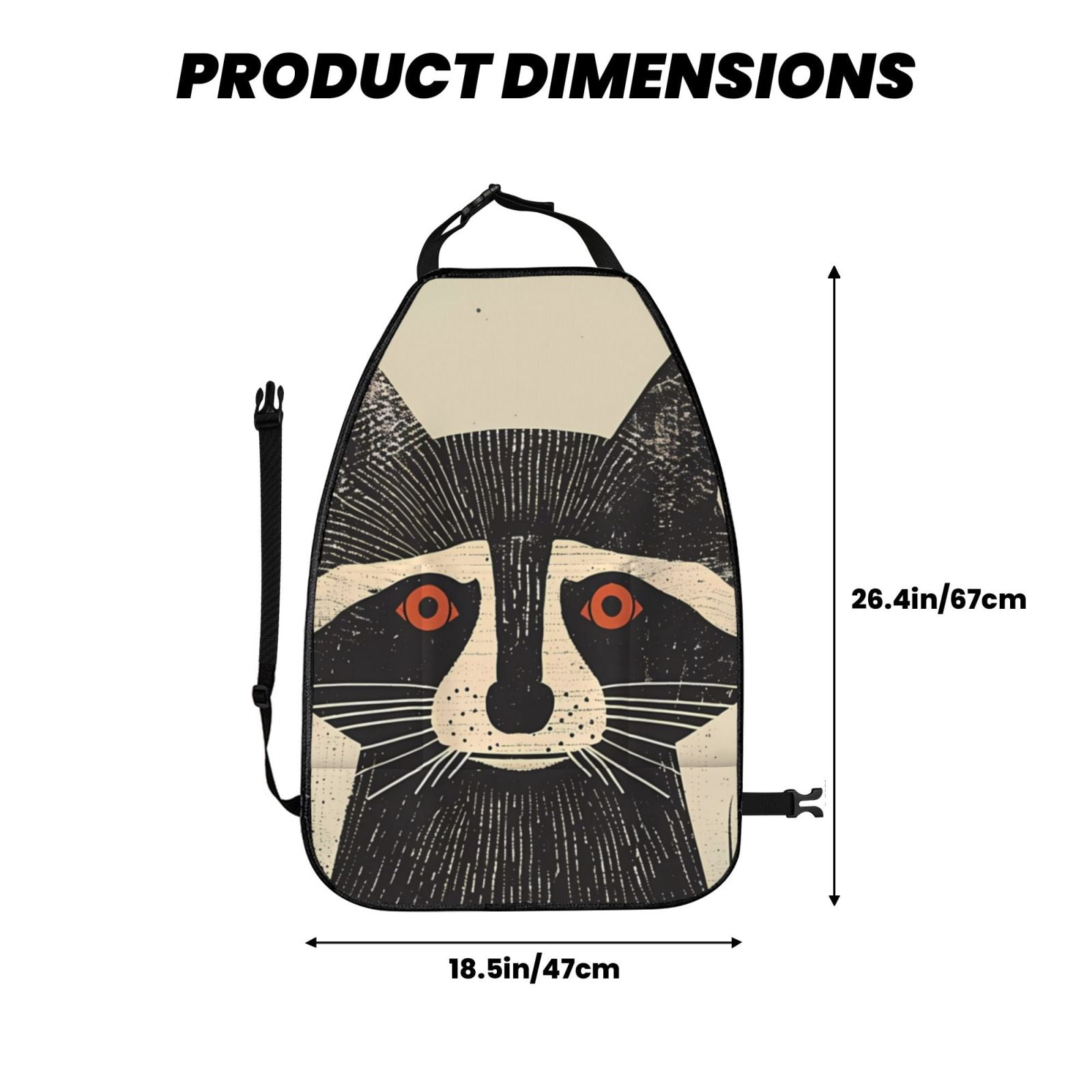 Xecao Retro Raccoon Graphic Print Pattern Car Seat Back Protector 2 Pack Large Capacity Pocket, Kick Mats Back Seat Protector