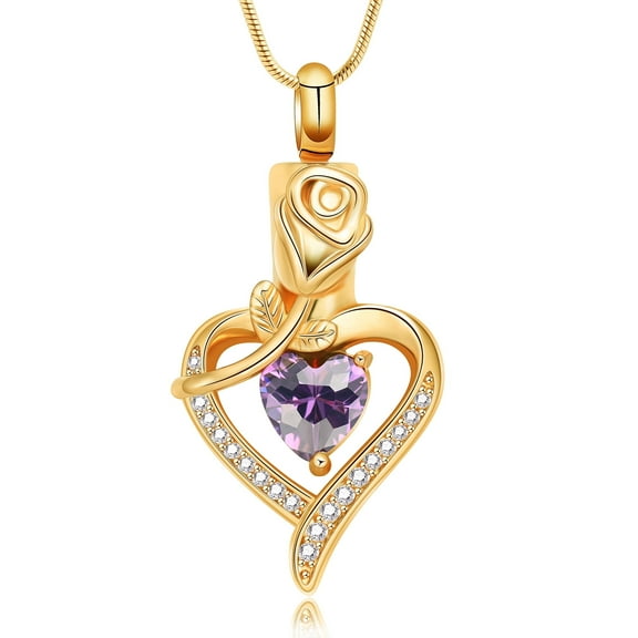 Rose Flower Heart Urn Necklace for Ashes for Women Men Stainless Steel Crystal Cremation Jewelry Memorial Gift for Loved One