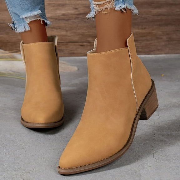 jsaierl Ankle Boots for Women with Heel,Fall Winter Pointed Toe Dress Booties,Comfy Short Boots Suede Side Zipper Up Stacked Chunky Block Heels Shoes