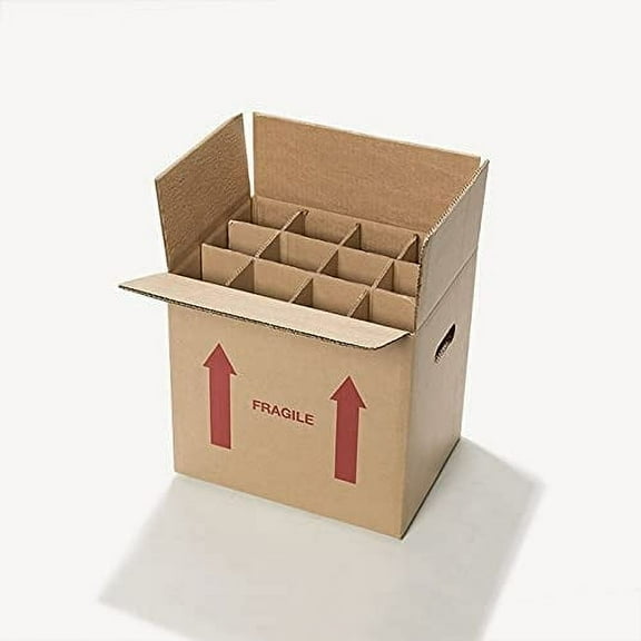Corrugated Moving and Storage Box for 12 Bottles, Fragile - 10 Pack$$Office