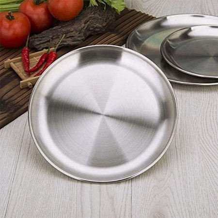 

Outflower 2PCS Stainless Steel Plates HaWare Metal 304 Dinner Dishes for Kids Toddlers Children Feeding Serving Camping Plates Reusable Dishwasher Safe 9 Inch 2PCS