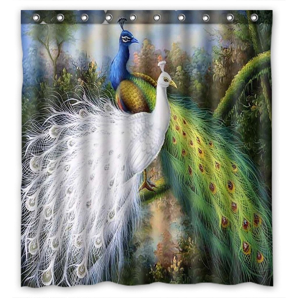 GCKG Beautiful Peacock Bathroom Shower Curtain, Shower Rings Included