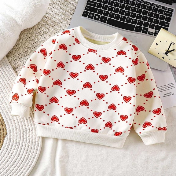 Bnwani Toddler Boys Sweatshirt Crew Neck Long Sleeve Thick Sweatshirt Hearts Printed Pullover