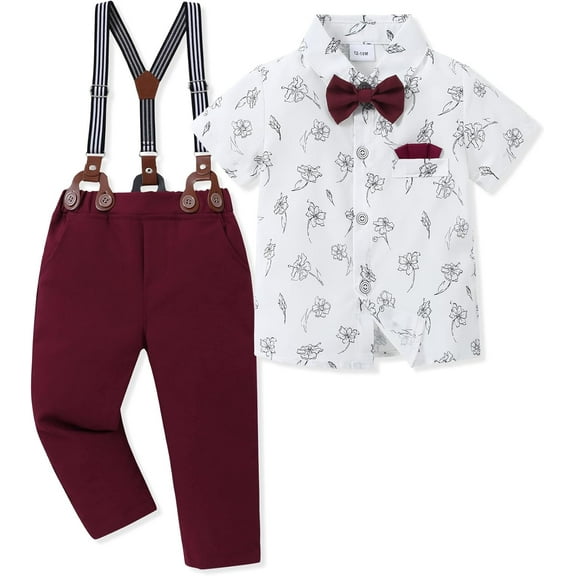 ZOEREA Toddler Baby Boy Clothes Suit Gentleman Wedding Outfits, Formal Dress Shirt with Bowtie Suspender Pants 1-5 Years
