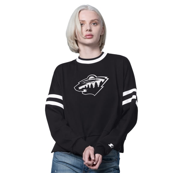Women's Starter  Black Minnesota Wild Rally Fleece Cropped Sweatshirt