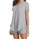 thumbnail image 5 of Conjunto de ropa de dormir de mujer Sexy con cuello en V Top Shorts camisón de dormir, gris, M kenally AP001530-02, 5 of 7