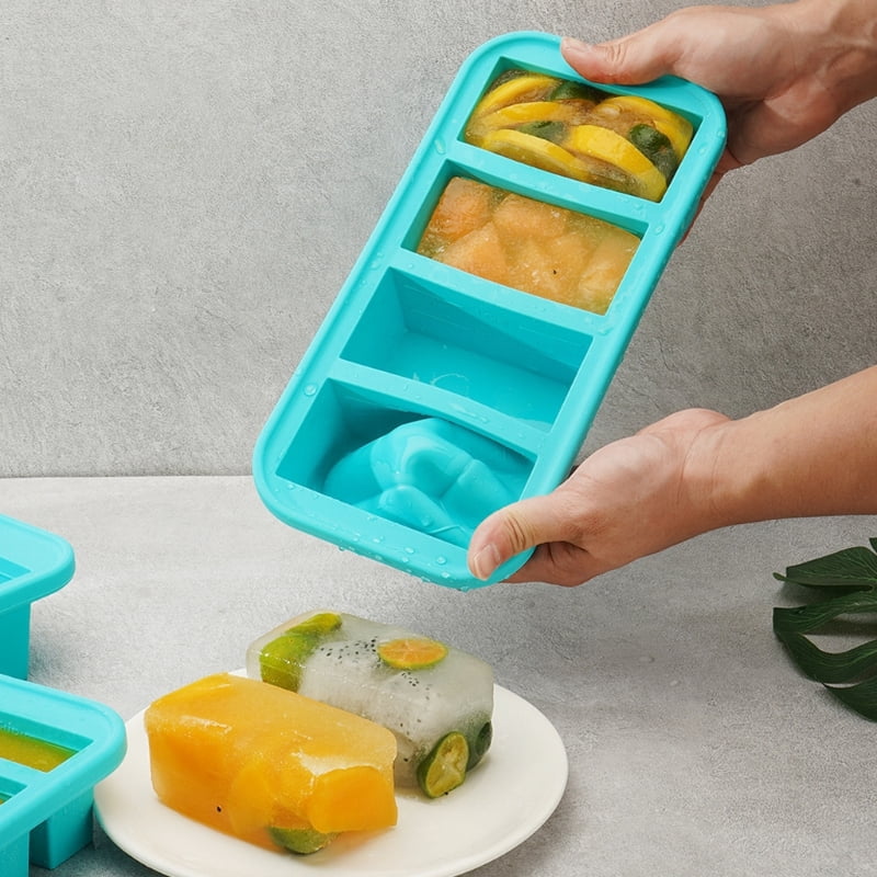 1pc Efficient Silicone Ice Cubes Tray And Food Container Set Leak Proof Cover Ice Block Maker For Freezers Organization