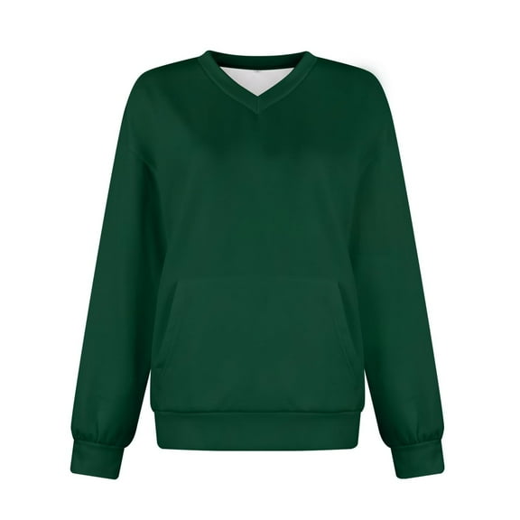 DondPO Hoodless Hoodies for Women Women's Sports Long Sleeve Sweatshirt Basic V Neck Solid Color Pullover Casual Top Hoodless Sweatshirt Womens Womens Sweatshirts No Hood Green