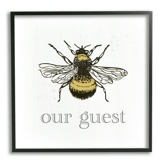 Stupell Industries Vintage Bee Our Guest Animals & Insects Painting Black Framed Art Print Wall Art, 12 x 12