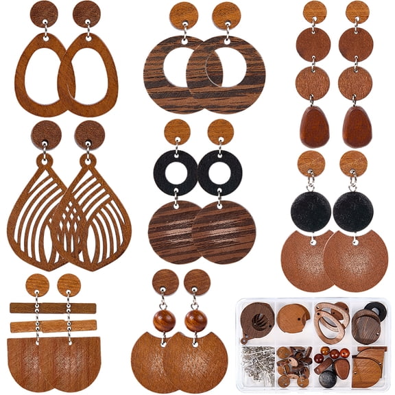 8 Pairs Wooden Earrings for Women Boho Dangle Earrings for Women Trendy 2025 Trendy Geometry Vintage Brown Half Flat Round Teardrop Wood Jewelry Set Christmas Adults Wedding Festival Gifts DIY