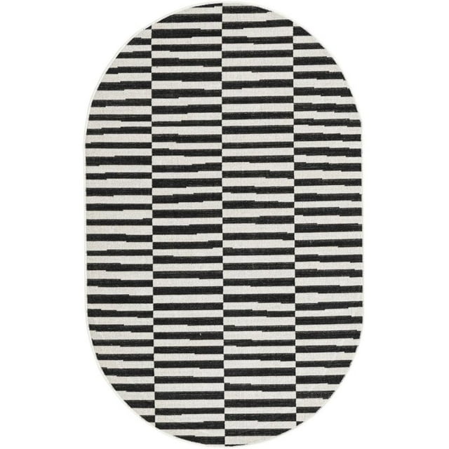 Unique Loom Williamsburg Alternating Stripes Rug 3' 3 x 5' 3 Oval Black/Beige
