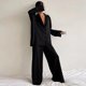 thumbnail image 2 of Pijama de seda de corte bajo para mujer, pantalones de pierna ancha, manga larga, botonadura única, se puede usar en exteriores, 2 of 4