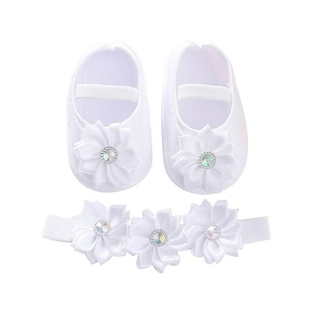 

POIUYTR Baby Girl Shoes Infant Toddler Walking Flat Shoes Soft Sole Princess Mary Jane Shoes Prewalkers Wedding Dress Shoes Crib Shoes with Headband