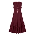 thumbnail image 7 of Erwazi Summer Dresses for Women Solid V Neck Sleeveless Ankle Length Dress Button Ruffle Trim Trendy Casual Daily Outdoor Classic Dresses, 7 of 7