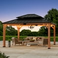 thumbnail image 3 of Modern Shade 13' x15' Gazebo Cedar Frame Double Galvanized Steel Roof with Curtain Netting for Garden Backyard Brown, 3 of 8