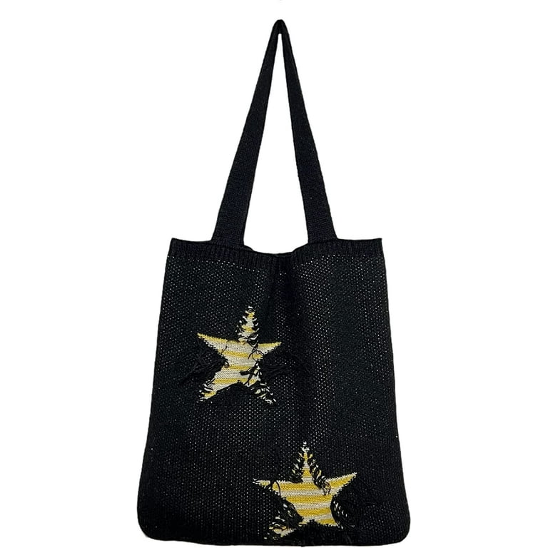 Fairy Grunge Star Decor Crochet Tote Bag Fairycore Tassels Hobo Bags Women  Y2K Tote Bag Purse Aesthetic Accessories