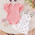 thumbnail image 5 of Paguaki Baby Girl Romper Set Newborn Infant Baby Girl Summer Clothes Ribbed Ruffle Short Sleeve Romper Suspender Overall Shorts 2Pc Outfits, 5 of 7
