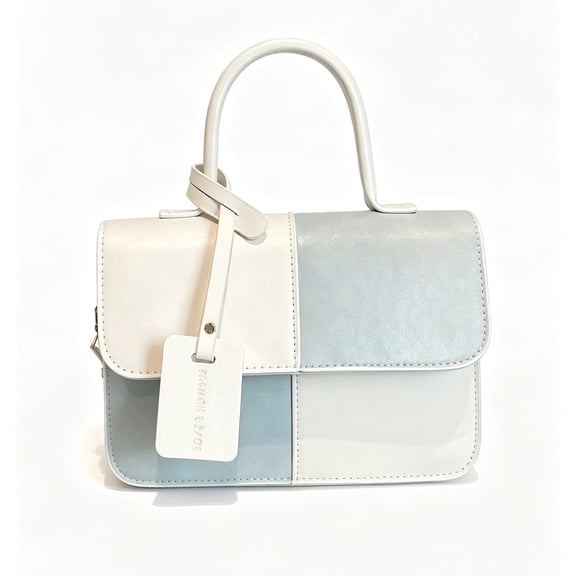 RUMANLAND Women's Blue White Color Block Top Handle Satchel Purse Crossbody Handbag for Work Shopping Travel