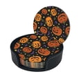 thumbnail image 3 of Halloween Pumpkin Coasters With Leather Holder Set Of 6 Round Coasters for Home and Kitchen Decor, 3 of 7